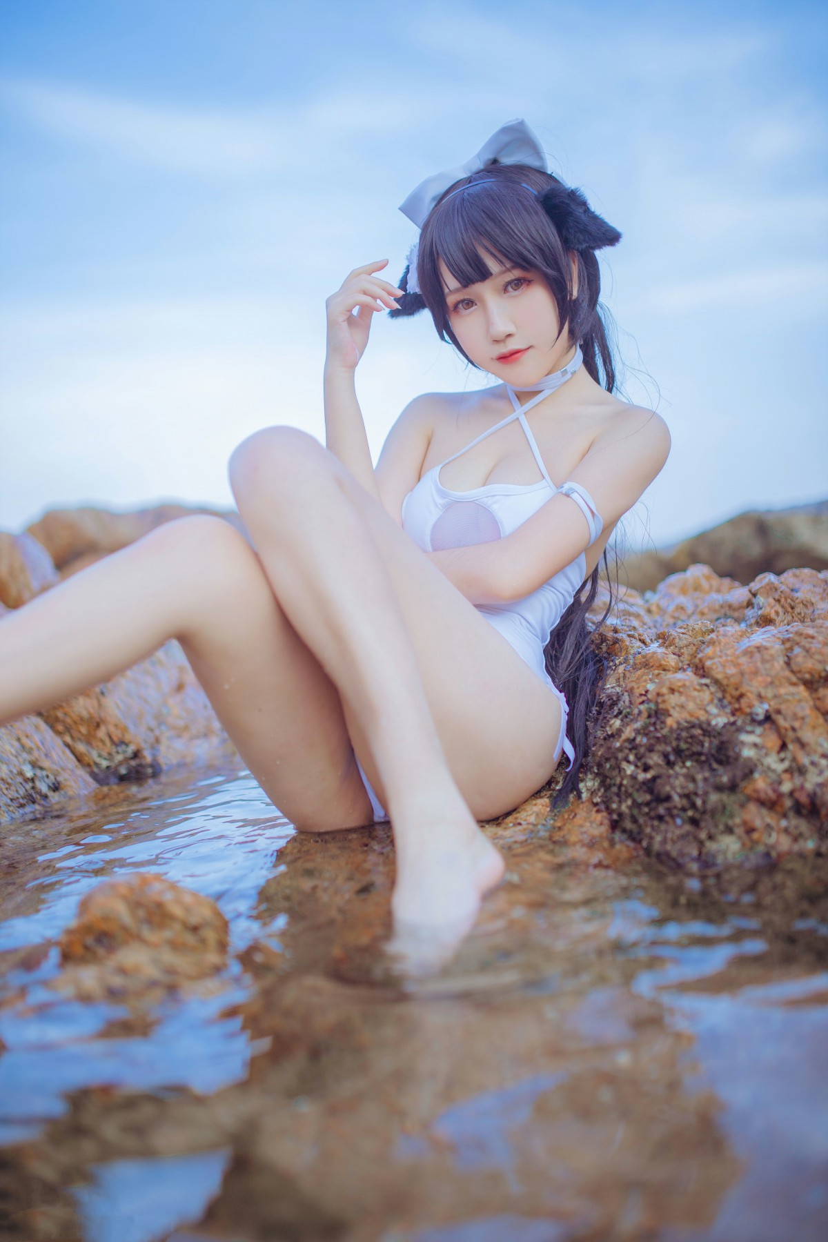 [Cosplay]抖娘 - 抖娘×不呆猫 獒犬海边泳装